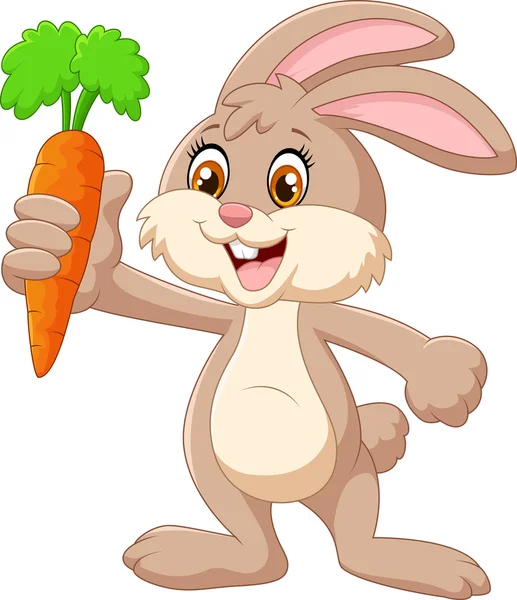 Cartoon happy rabbit holding carrot — Stock Vector