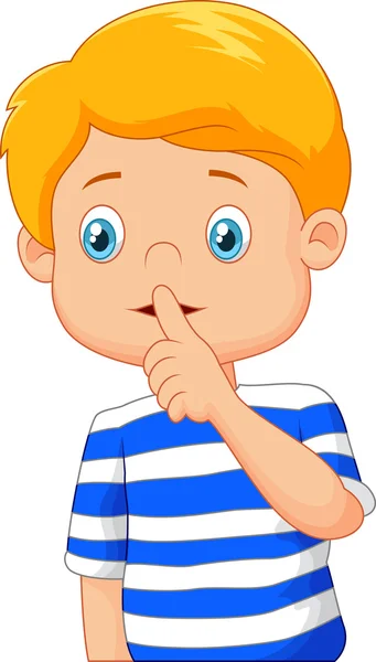 Niño de dibujos animados con el dedo sobre la boca — Vector de stock