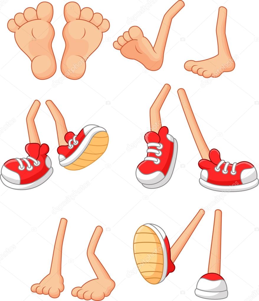 Cartoon walking feet on stick legs in various positions