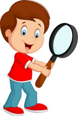 Bir büyüteç tutarak çocuk çizgi film