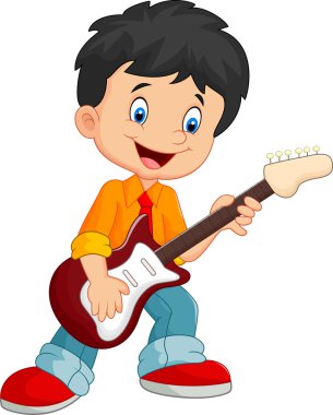 Mutlu bir gitar tutarken çizgi film şarkı