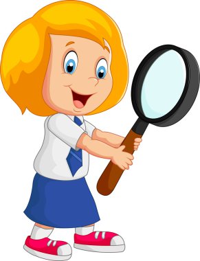 Magnifer holding karikatür kız