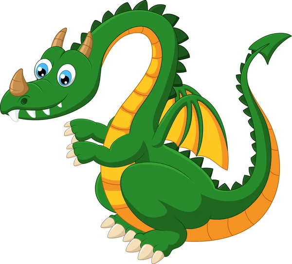 Cartoon funny green dragon — Stock Vector