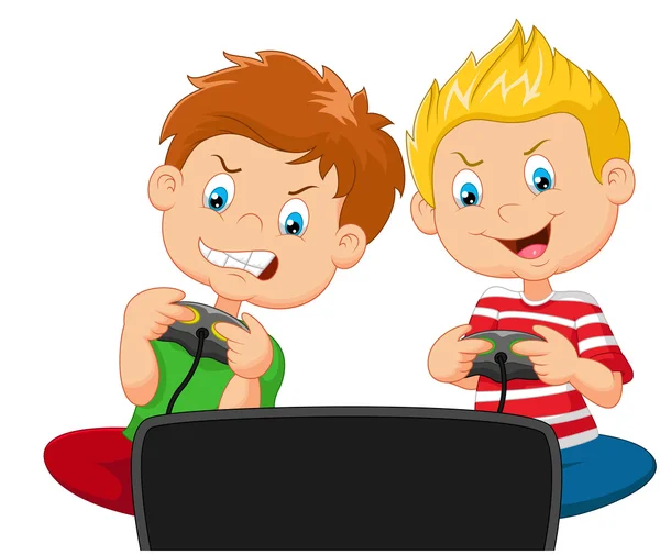 Niños pequeños dibujos animados jugando videojuego — Archivo Imágenes Vectoriales