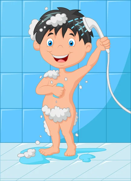 Dibujos animados feliz bebé niño baño — Vector de stock