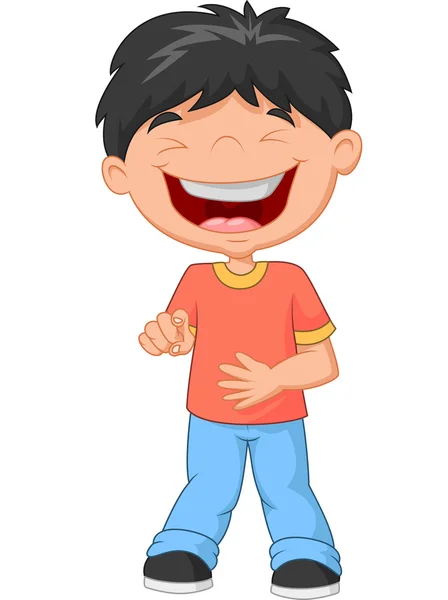 Карикатурный мальчик, смеющийся и указывающий — стоковый вектор