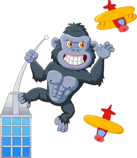 Gorila de dibujos animados sobre el edificio — Archivo Imágenes Vectoriales