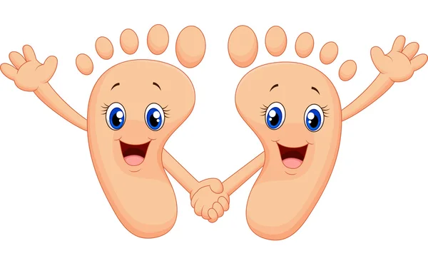 Cartoon happy foot holding hands — Stock Vector