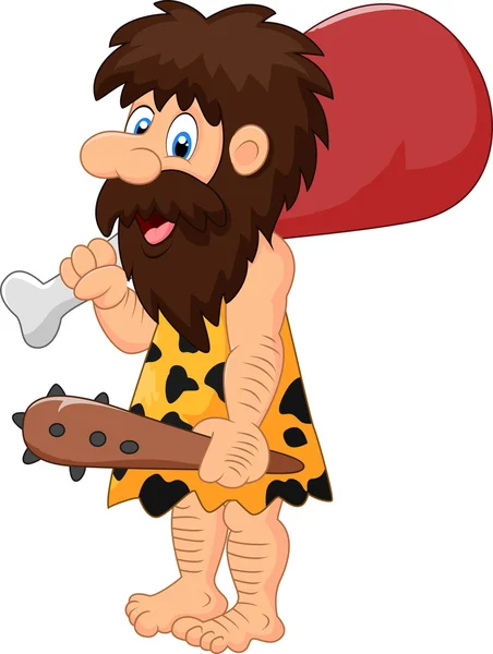 Caveman dessin animé tenant de la viande — Image vectorielle