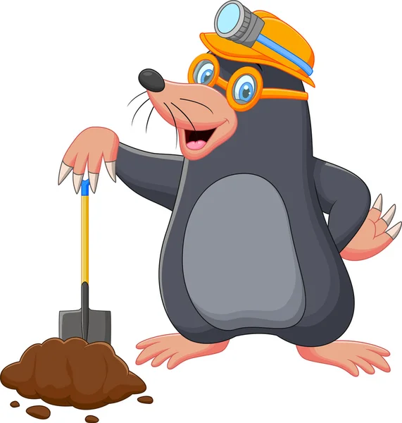 Cartoon mole holding pala — Vector de stock