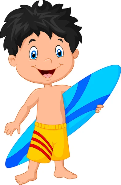 Cartoon little kid anläggning surfbräda — Stock vektor