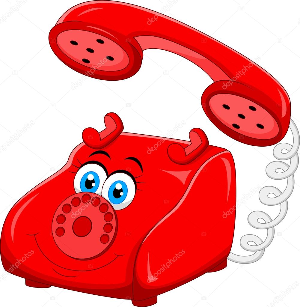 Cartoon Red Old Retro Rotary Telephone