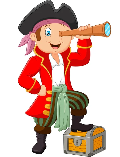 Cartoon pirate looking through binoculars — Stock Vector