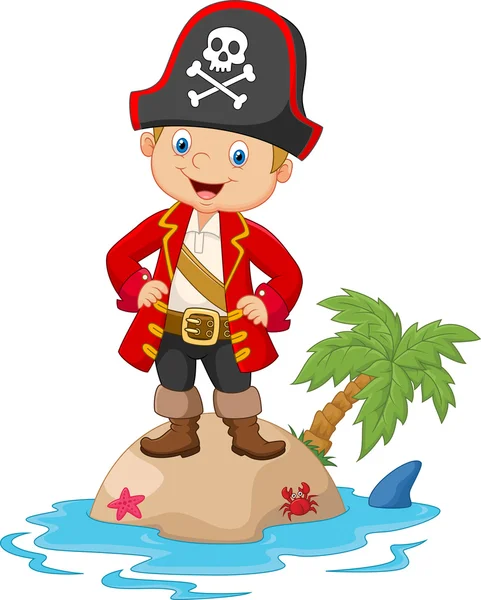 Cartoon little boy up on the island — Stock Vector