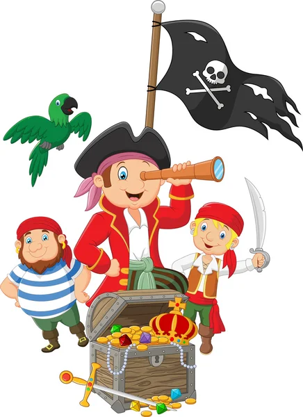 Cartoon Little kids trapped in area of the treasure island — Stock Vector