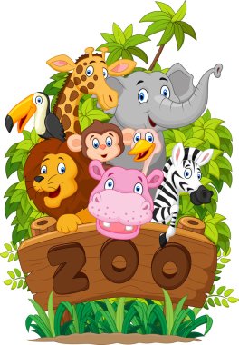 Cartoon collection zoo animals clipart