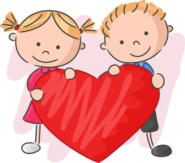 Dibujos animados niños sosteniendo el amor — Vector de stock