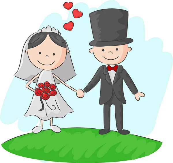 Upacara Pernikahan Kartun pengantin pria dan wanita - Stok Vektor