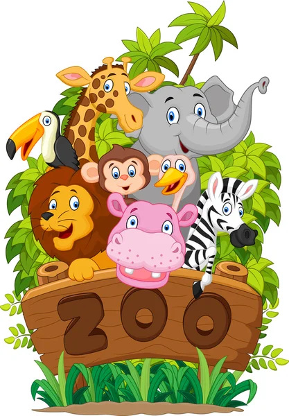 Animales de zoológico colección de dibujos animados — Vector de stock