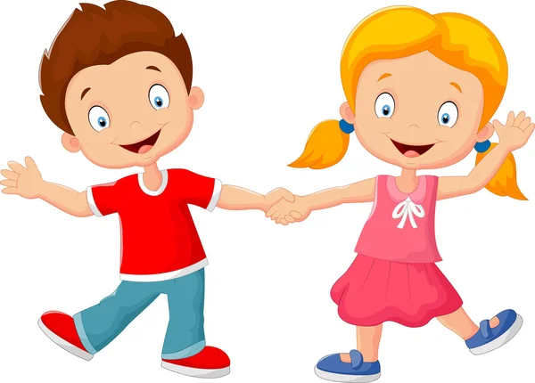 Cartoon little kids holding hand — Stock Vector