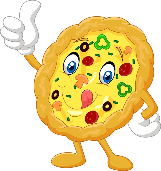 Pizza cartoon ge tummen upp — Stock vektor