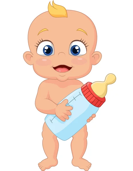 Cartoon baby holding bottle — Stock Vector