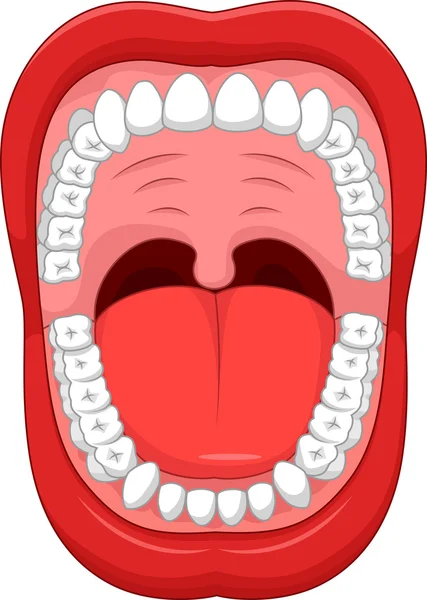 Cartoon ανοιχτό το στόμα και λευκό υγιές δόντι — Διανυσματικό Αρχείο