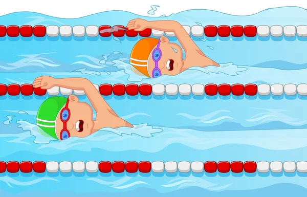 Unga simmare tecknad i poolen — Stock vektor
