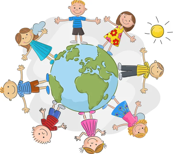 Cartoon enfants dans le monde entier — Image vectorielle