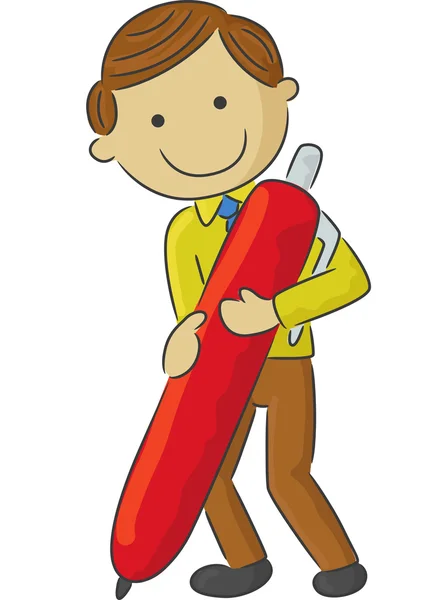 Cartoon man holding a pen — Stock Vector