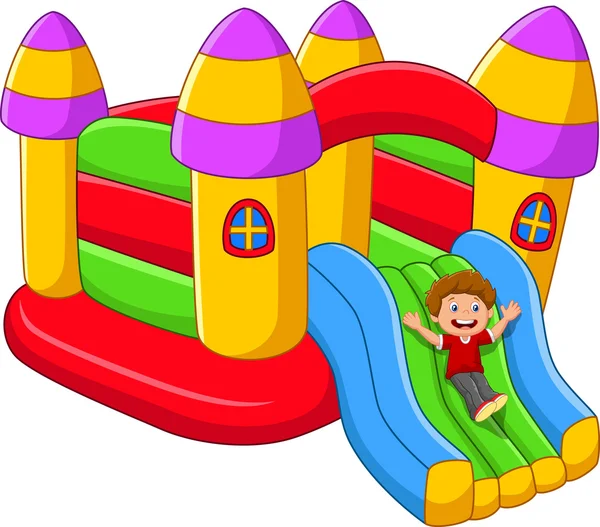 Μικρά παιδιά που παίζουν σε το παλάτι μπαλόνι, κινούμενα σχέδια — Διανυσματικό Αρχείο