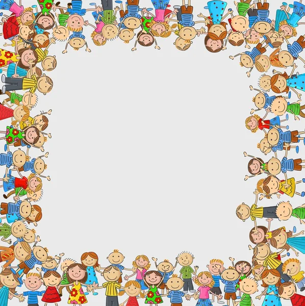 Crowd of children cartoon with a box shaped empty space — Stock Vector