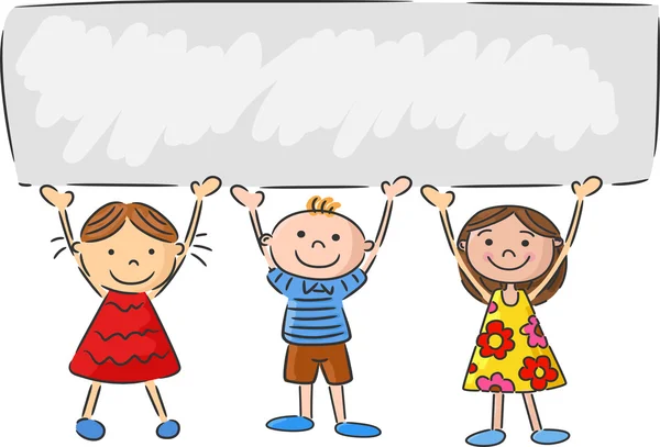 Cartoon little kids holding banner — Stock Vector
