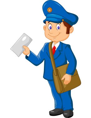 Cartoon postman holding mail and bag clipart