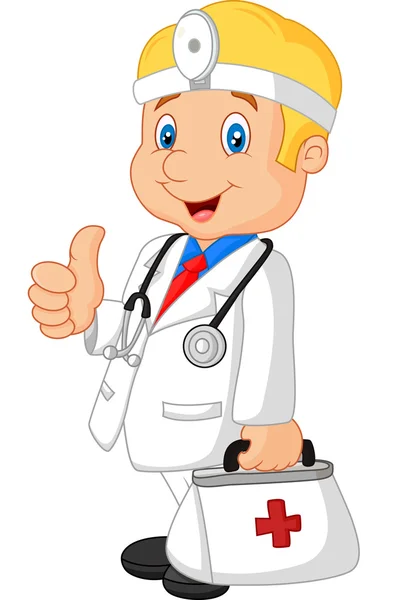 Dibujos animados médico sonriendo y da el pulgar hacia arriba — Vector de stock