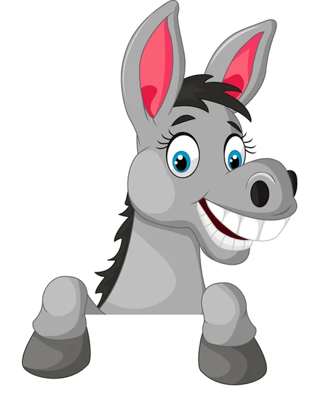 Burro de dibujos animados con signo en blanco — Vector de stock