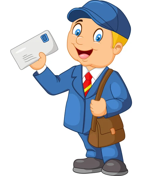 Cartoon Mail carrier with bag and letter — Stock Vector