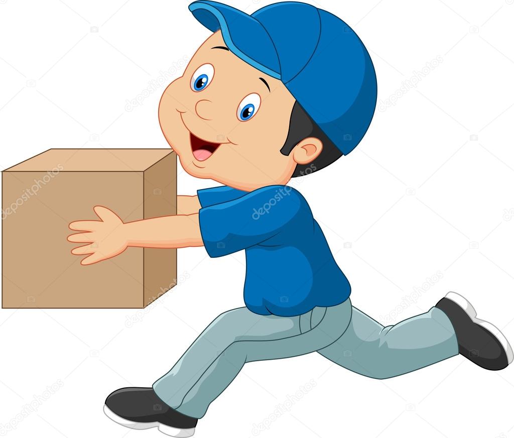 Cartoon a delivery man holding box