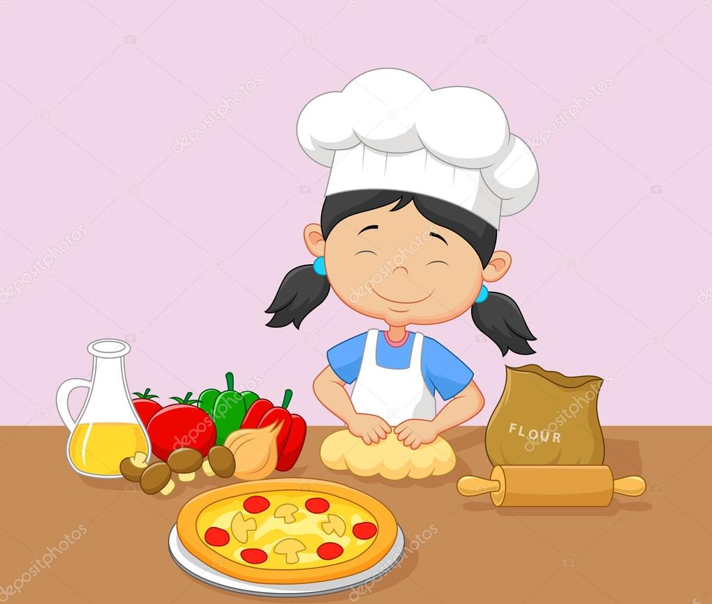 Cartoon little girl baking — Stock Vector © tigatelu #75189975
