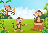 Cartoon monkey playing in the forest