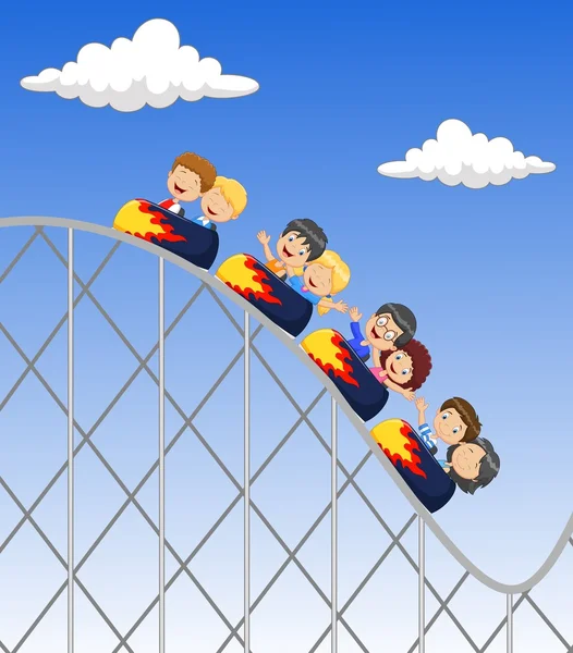 Cartoon little kid play in rollercoaster — Stock vektor