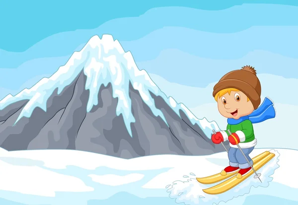 Dibujos animados alpino esquiador carreras extrema colina con iceberg — Vector de stock