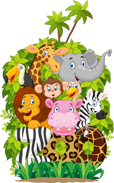 Coleção de desenhos animados animal feliz de jardim zoológico — Vetor de Stock