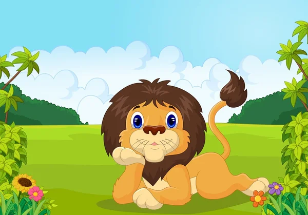 Cartoon lion lie down — Stock vektor