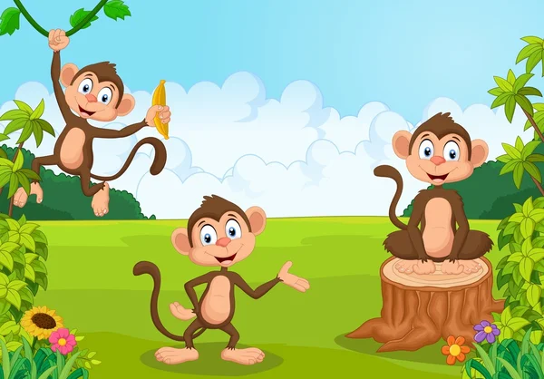 Cartoon monkey playing in the forest — ストックベクタ