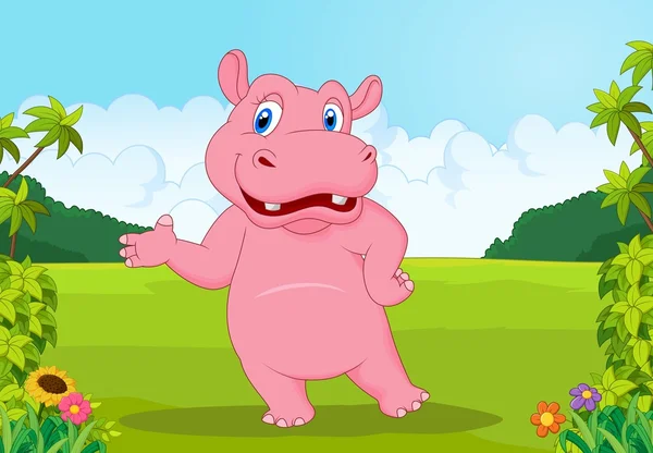 Dibujos animados gran hipopótamo ondeando — Vector de stock