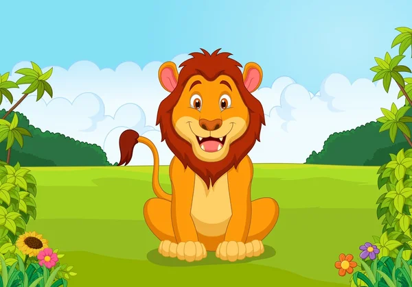 Dessin animé lion heureux — Image vectorielle