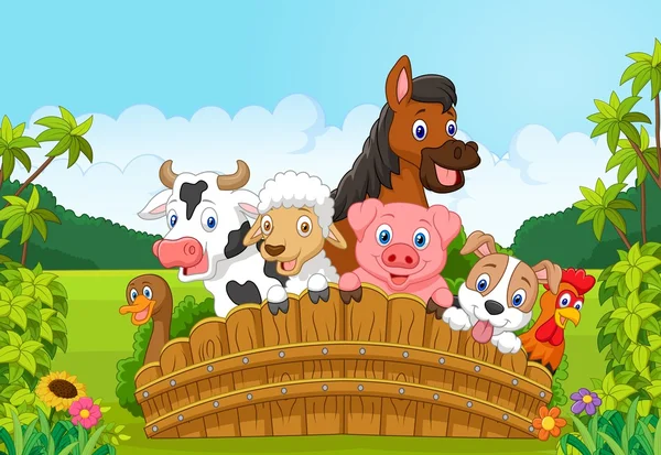 Cartoon Collection farm animals in the forest — 스톡 벡터