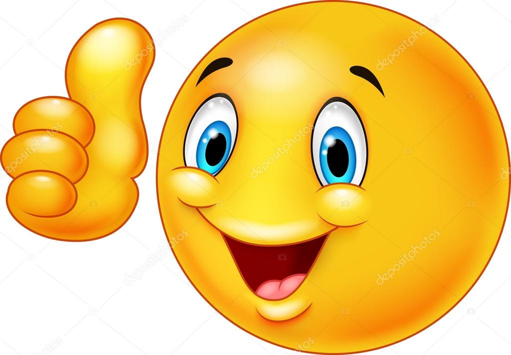 Happy smiley emoticon cartoon giving thumbs up