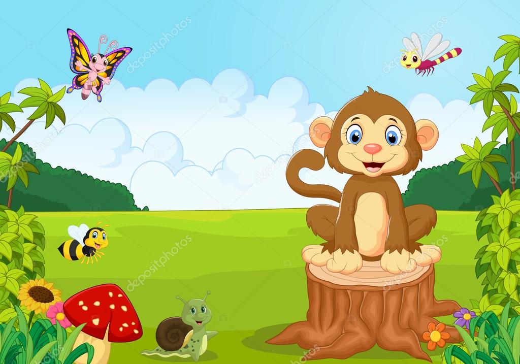 Happy cartoon monkey in the forest Stock Vector Image by ©tigatelu #75196423